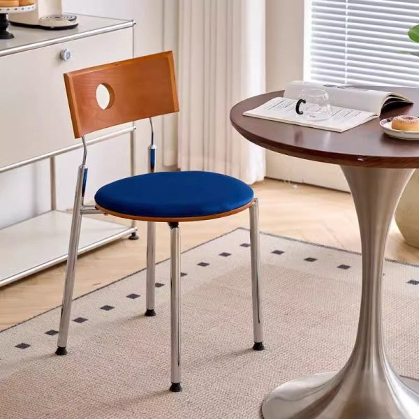 Traditional Vintage Velvet Wood & Stainless Steel Curved Round Dining Chair For Bedroom, Living Room And Kitchen - Image 10