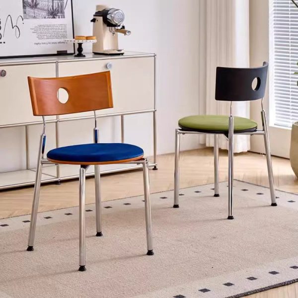 Traditional Vintage Velvet Wood & Stainless Steel Curved Round Dining Chair For Bedroom, Living Room And Kitchen - Image 11