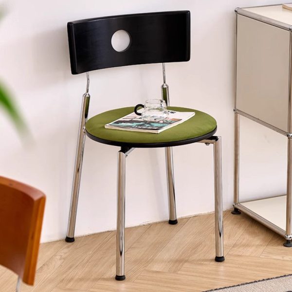 Traditional Vintage Velvet Wood & Stainless Steel Curved Round Dining Chair For Bedroom, Living Room And Kitchen - Image 2