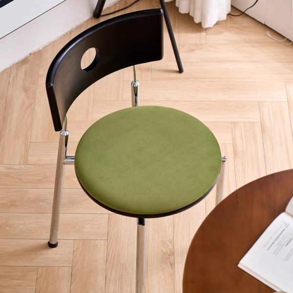 Traditional Vintage Velvet Wood & Stainless Steel Curved Round Dining Chair For Bedroom, Living Room And Kitchen - Image 13