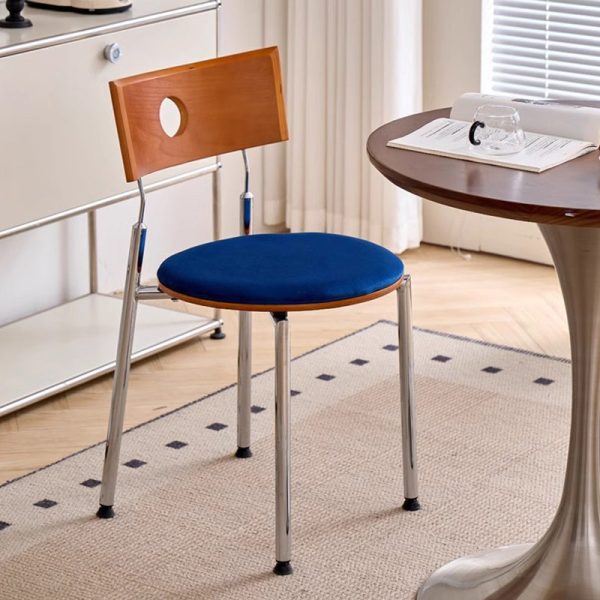 Traditional Vintage Velvet Wood & Stainless Steel Curved Round Dining Chair For Bedroom, Living Room And Kitchen - Image 15