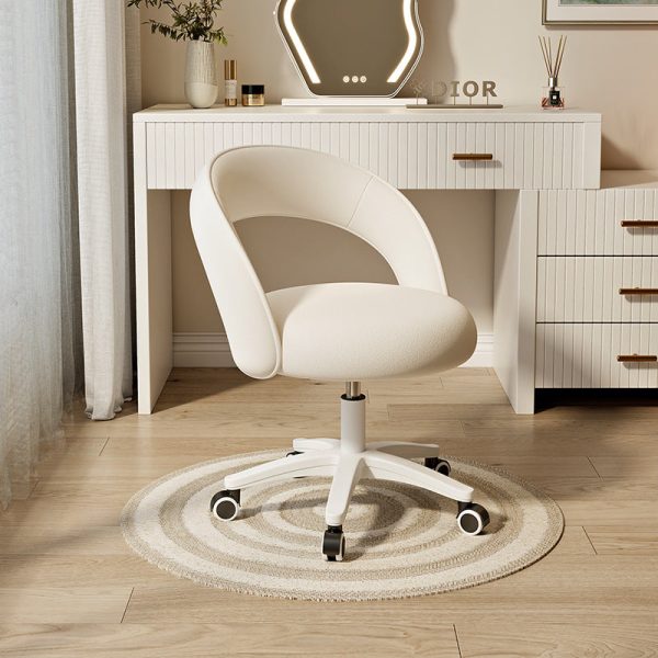 Contemporary Nordic Velvet & Nylon Curved Round Vanity Stool With Swivel & Adjustable Height For Bedroom & Living Room