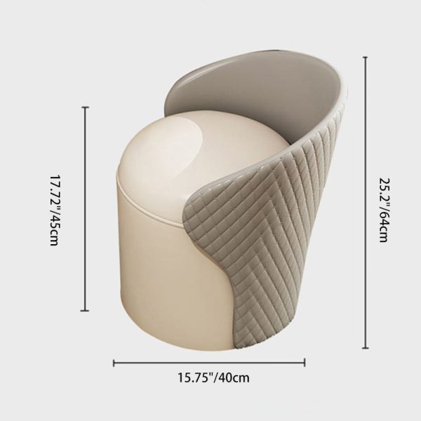 Modern Minimalist Leather & Wood Curved Cylinder Vanity Stool With Backrest For Bedroom & Living Room - Image 4
