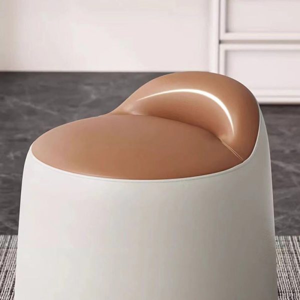 Modern Minimalist Leather & Wood Cylindrical Vanity Stool For Bedroom & Living Room - Image 5