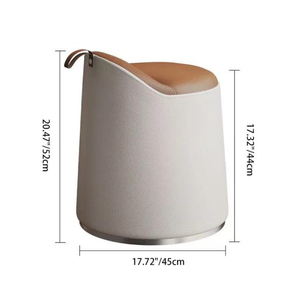 Modern Minimalist Leather & Wood Cylindrical Vanity Stool For Bedroom & Living Room - Image 4
