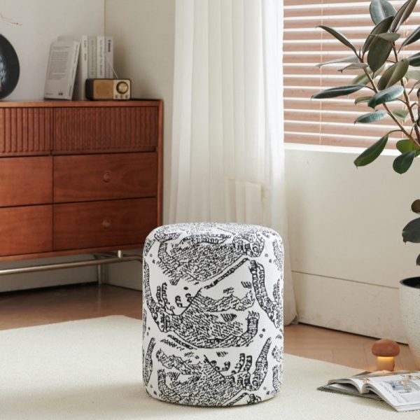 Contemporary Creative Fabric & Wood Cylindrical Low Stool For Bedroom & Living Room - Image 2