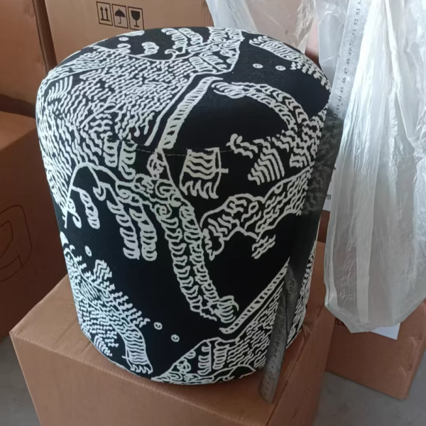 Contemporary Creative Fabric & Wood Cylindrical Low Stool For Bedroom & Living Room - Image 9
