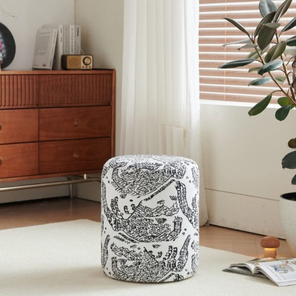 Contemporary Creative Fabric & Wood Cylindrical Low Stool For Bedroom & Living Room - Image 6