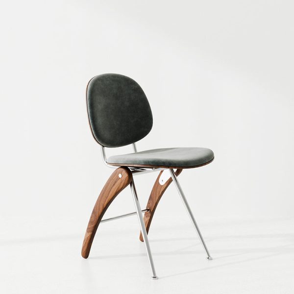 Modern Mid-Century Leather, Wood & Stainless Steel Round Dining Chair For Bedroom, Living Room & Dining Room - Image 6