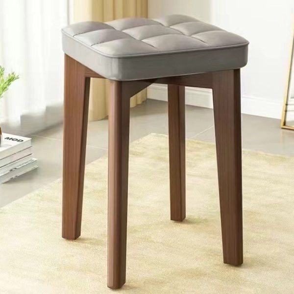 Modern Minimalist Wood & Leather Square Dining Chair With Stackable Design For Bedroom, Living Room & Dining Room - Image 3