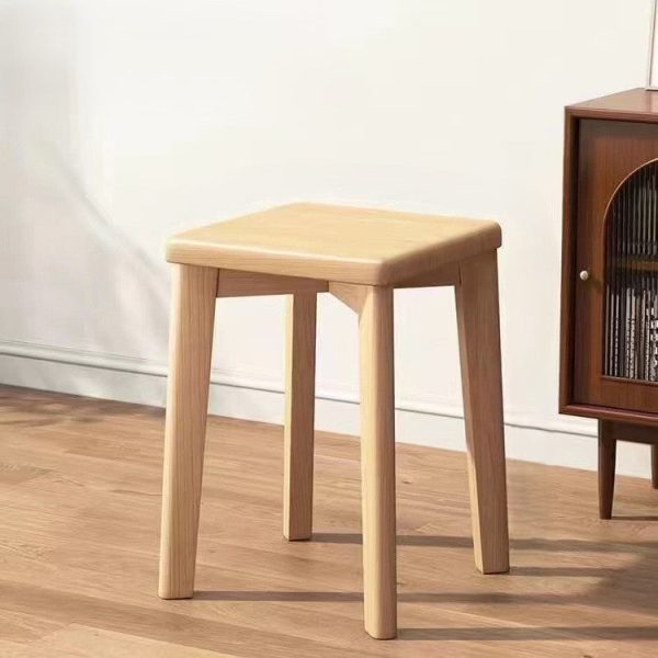 Modern Minimalist Wood & Leather Square Dining Chair With Stackable Design For Bedroom, Living Room & Dining Room - Image 12