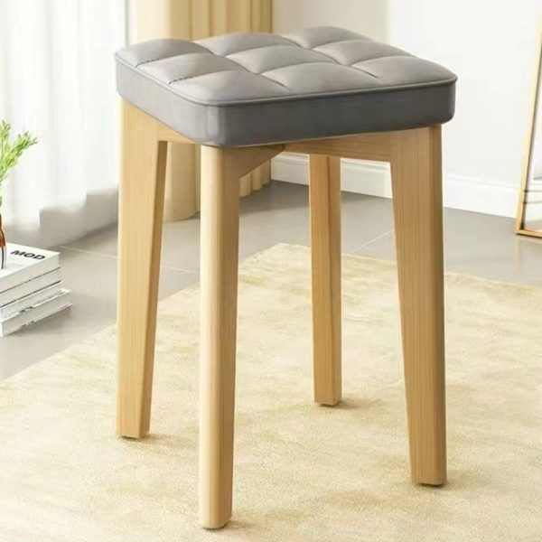 Modern Minimalist Wood & Leather Square Dining Chair With Stackable Design For Bedroom, Living Room & Dining Room - Image 10