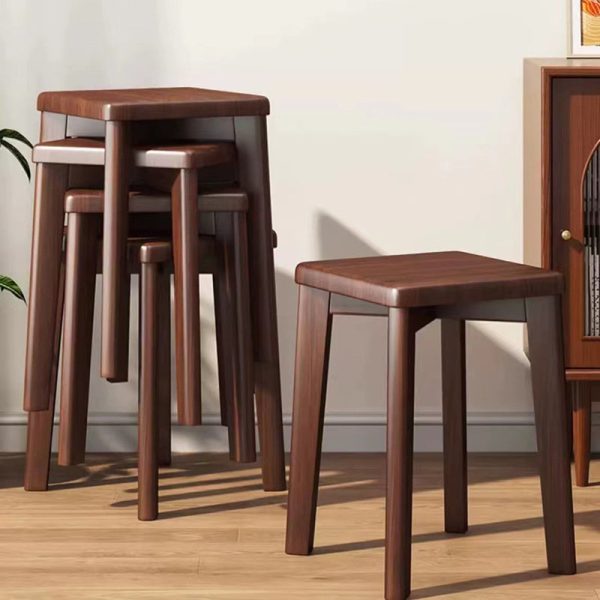 Modern Minimalist Wood & Leather Square Dining Chair With Stackable Design For Bedroom, Living Room & Dining Room - Image 2