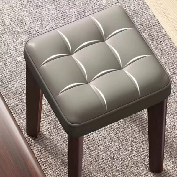 Modern Minimalist Wood & Leather Square Dining Chair With Stackable Design For Bedroom, Living Room & Dining Room - Image 8