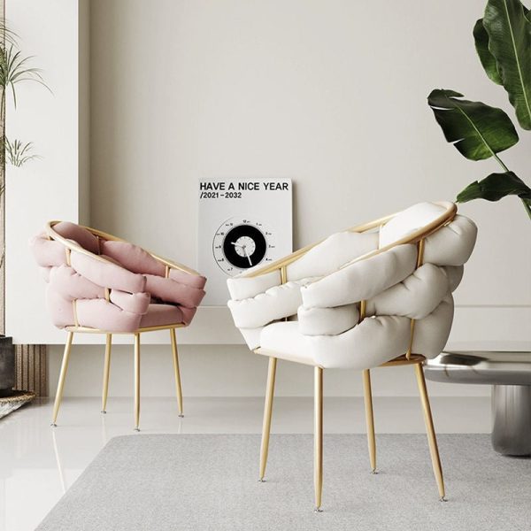 Contemporary Nordic Velvet & Metal Bubble Curved Vanity Stool With Adjustable Feet For Bedroom & Living Room