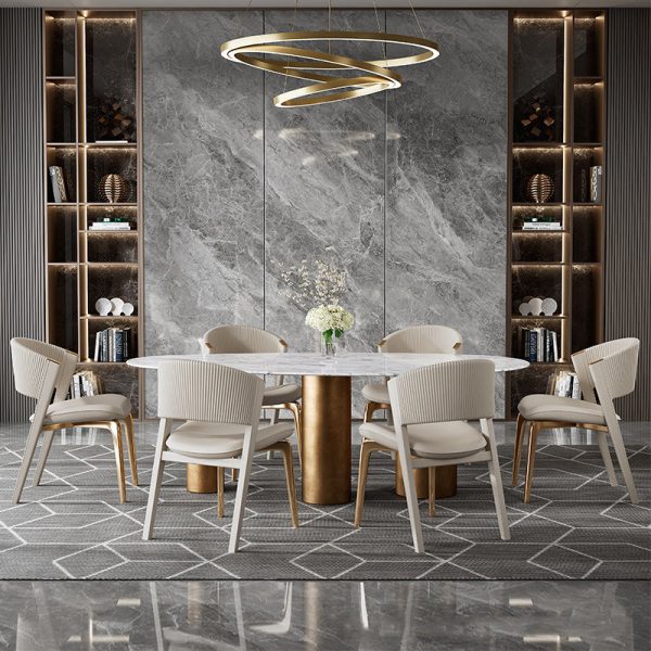 Modern Luxury Microfiber Leather & Stainless Steel Curved Dining Chair With Anti-Slip Pads For Bedroom, Living Room & Dining Room