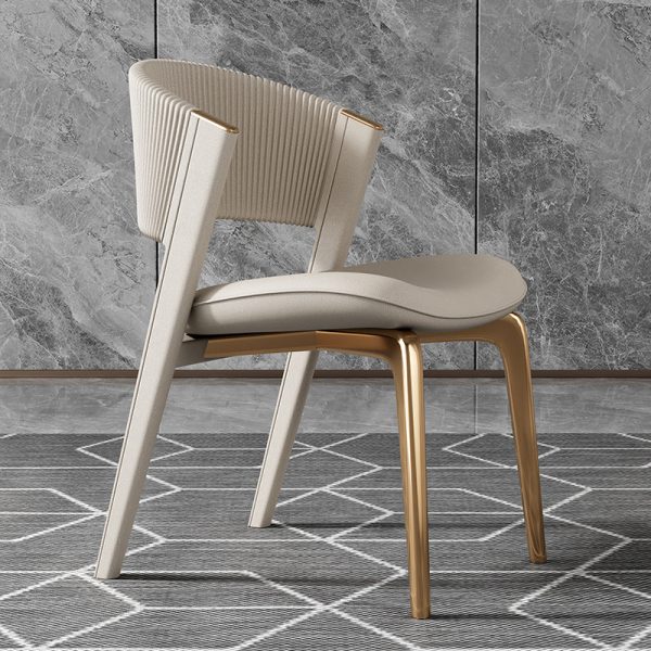 Modern Luxury Microfiber Leather & Stainless Steel Curved Dining Chair With Anti-Slip Pads For Bedroom, Living Room & Dining Room - Image 5