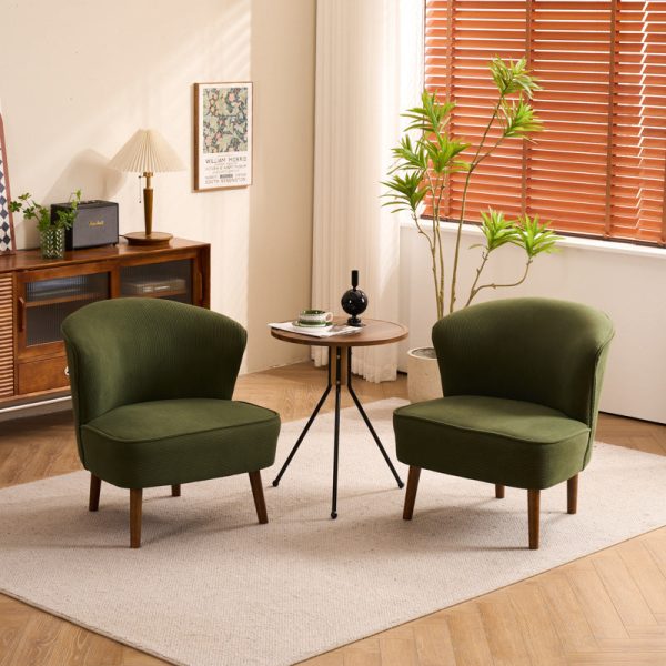Traditional French Fabric, Corduroy & Wood Square Curved Accent Chair For Bedroom And Living Room