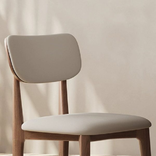 Modern Minimalist Wood & Leather Curved Square Dining Chair For Living Room, Bedroom & Kitchen - Image 6
