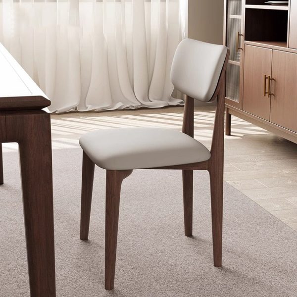 Modern Minimalist Wood & Leather Curved Square Dining Chair For Living Room, Bedroom & Kitchen - Image 2