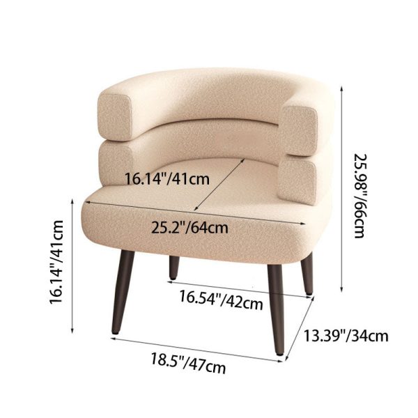 Contemporary Nordic Lambswool & Carbon Steel Curved Round Accent Chair For Bedroom & Living Room - Image 4