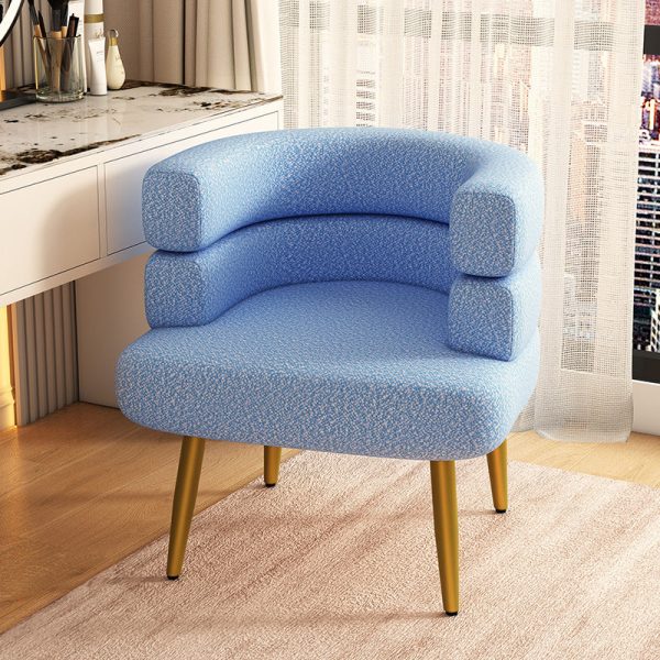 Contemporary Nordic Lambswool & Carbon Steel Curved Round Accent Chair For Bedroom & Living Room - Image 24