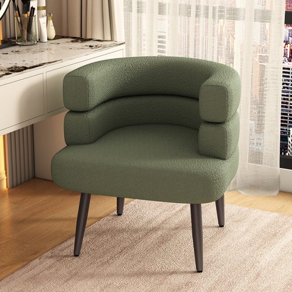 Contemporary Nordic Lambswool & Carbon Steel Curved Round Accent Chair For Bedroom & Living Room - Image 17