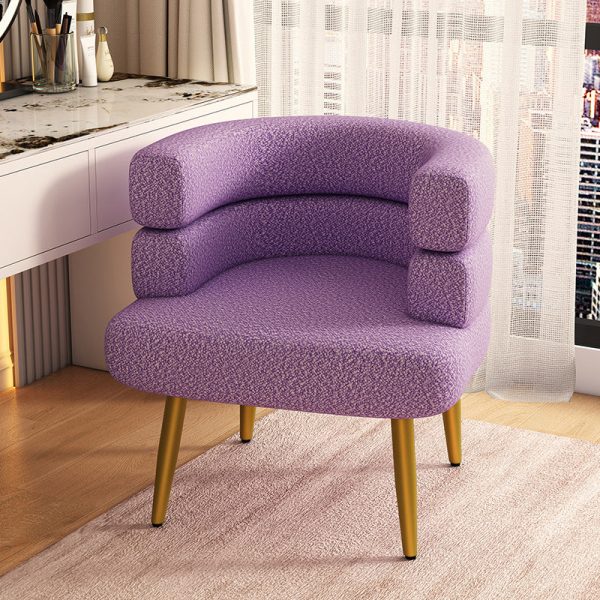 Contemporary Nordic Lambswool & Carbon Steel Curved Round Accent Chair For Bedroom & Living Room - Image 22