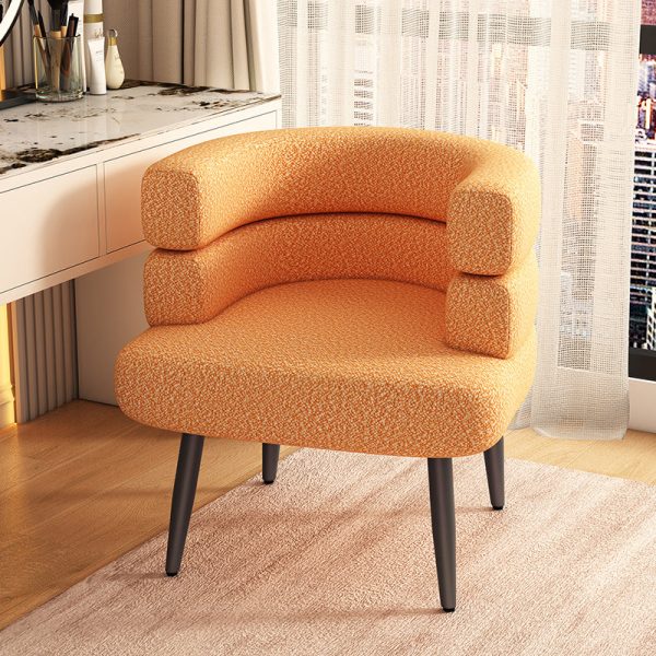 Contemporary Nordic Lambswool & Carbon Steel Curved Round Accent Chair For Bedroom & Living Room - Image 9