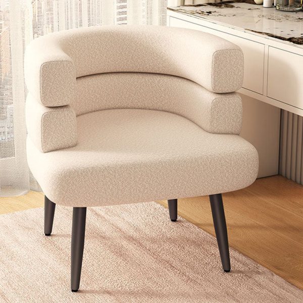 Contemporary Nordic Lambswool & Carbon Steel Curved Round Accent Chair For Bedroom & Living Room - Image 27