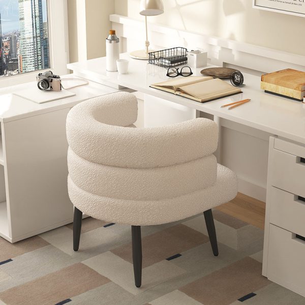 Contemporary Nordic Lambswool & Carbon Steel Curved Round Accent Chair For Bedroom & Living Room - Image 3