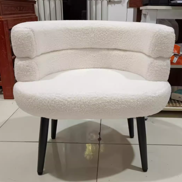Contemporary Nordic Lambswool & Carbon Steel Curved Round Accent Chair For Bedroom & Living Room - Image 30