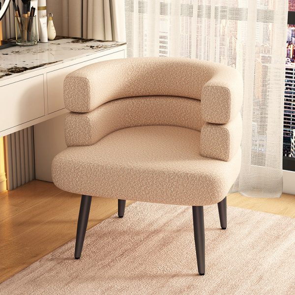 Contemporary Nordic Lambswool & Carbon Steel Curved Round Accent Chair For Bedroom & Living Room - Image 11