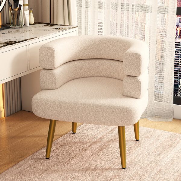 Contemporary Nordic Lambswool & Carbon Steel Curved Round Accent Chair For Bedroom & Living Room - Image 14