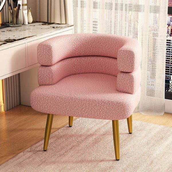 Contemporary Nordic Lambswool & Carbon Steel Curved Round Accent Chair For Bedroom & Living Room - Image 16