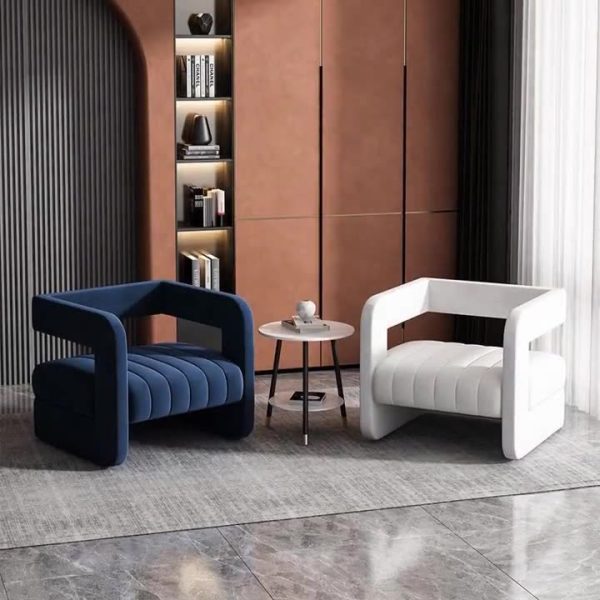 Contemporary Nordic Velvet & Metal Square Accent Chair For Bedroom & Living Room