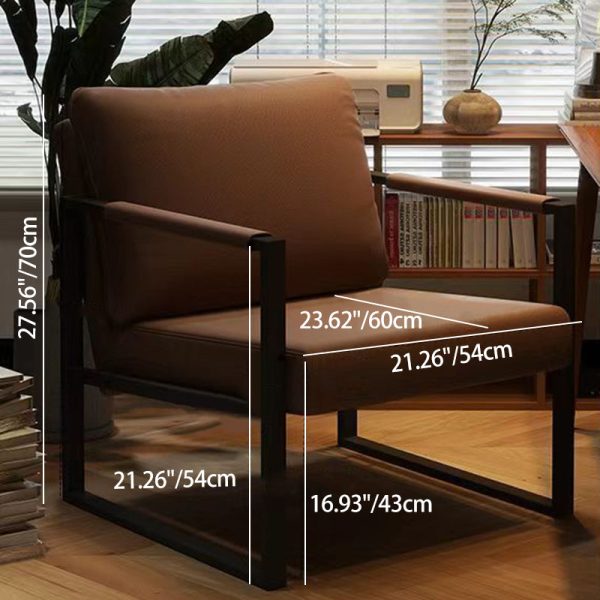 Contemporary Nordic Leather & Iron Square Accent Chair For Bedroom & Living Room - Image 4
