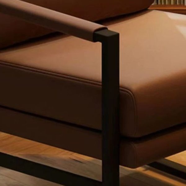 Contemporary Nordic Leather & Iron Square Accent Chair For Bedroom & Living Room - Image 6