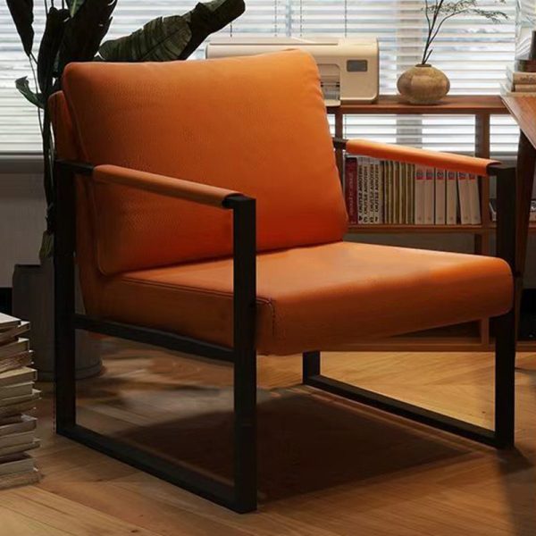 Contemporary Nordic Leather & Iron Square Accent Chair For Bedroom & Living Room - Image 18