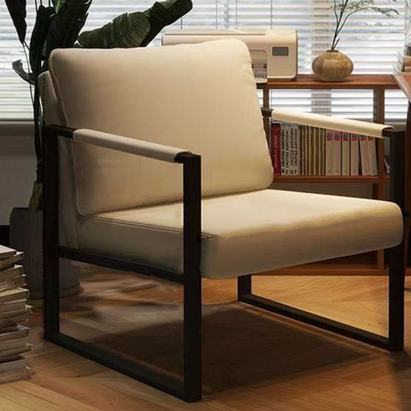 Contemporary Nordic Leather & Iron Square Accent Chair For Bedroom & Living Room - Image 14