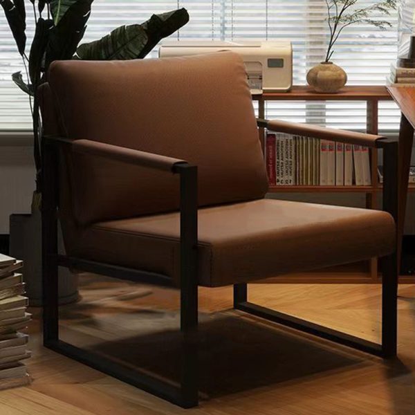 Contemporary Nordic Leather & Iron Square Accent Chair For Bedroom & Living Room - Image 17