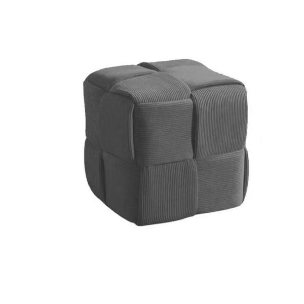 Contemporary Nordic Corduroy Wood Square Cube Low Stool With Anti-Slip Feet For Bedroom & Living Room - Image 12