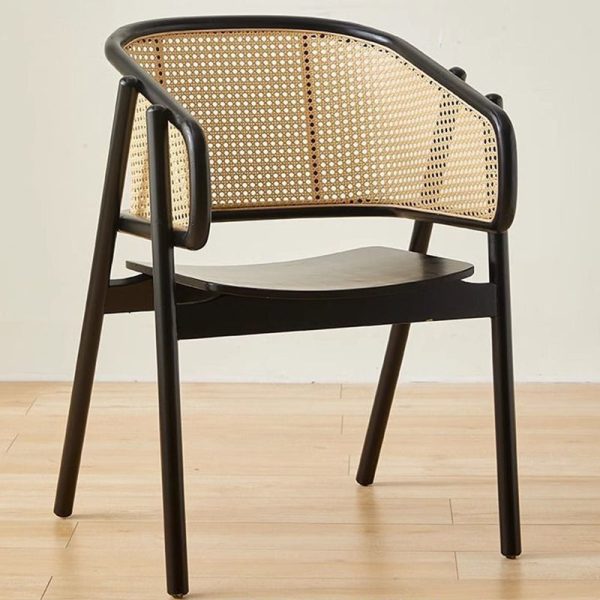Traditional Vintage Rattan, Ash & Rubber Wood Curved Trapezoidal Dining Chair For Bedroom, Living Room & Dining Room - Image 11