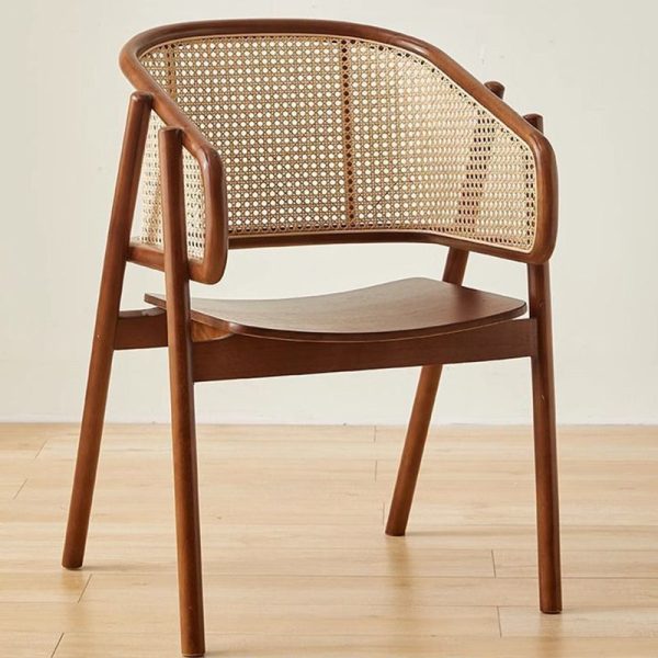 Traditional Vintage Rattan, Ash & Rubber Wood Curved Trapezoidal Dining Chair For Bedroom, Living Room & Dining Room - Image 10
