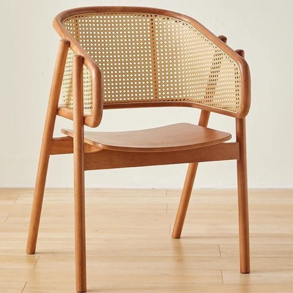 Traditional Vintage Rattan, Ash & Rubber Wood Curved Trapezoidal Dining Chair For Bedroom, Living Room & Dining Room - Image 9