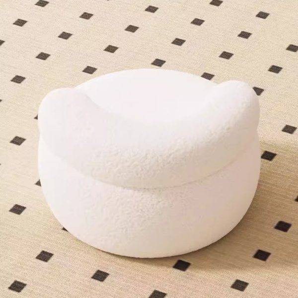 Modern Minimalist Plush Fleece Solid Wood Round Shoe Bench Low Backrest For Living Room - Image 8