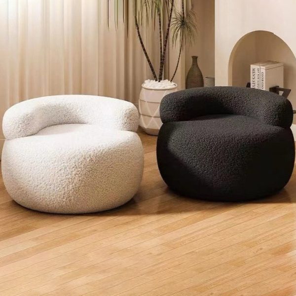 Modern Minimalist Plush Fleece Solid Wood Round Shoe Bench Low Backrest For Living Room - Image 2