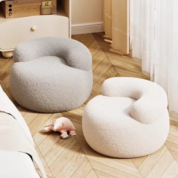 Modern Minimalist Plush Fleece Solid Wood Round Shoe Bench Low Backrest For Living Room - Image 11