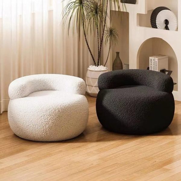 Modern Minimalist Plush Fleece Solid Wood Round Shoe Bench Low Backrest For Living Room - Image 13