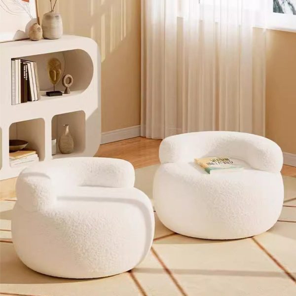 Modern Minimalist Plush Fleece Solid Wood Round Shoe Bench Low Backrest For Living Room - Image 3